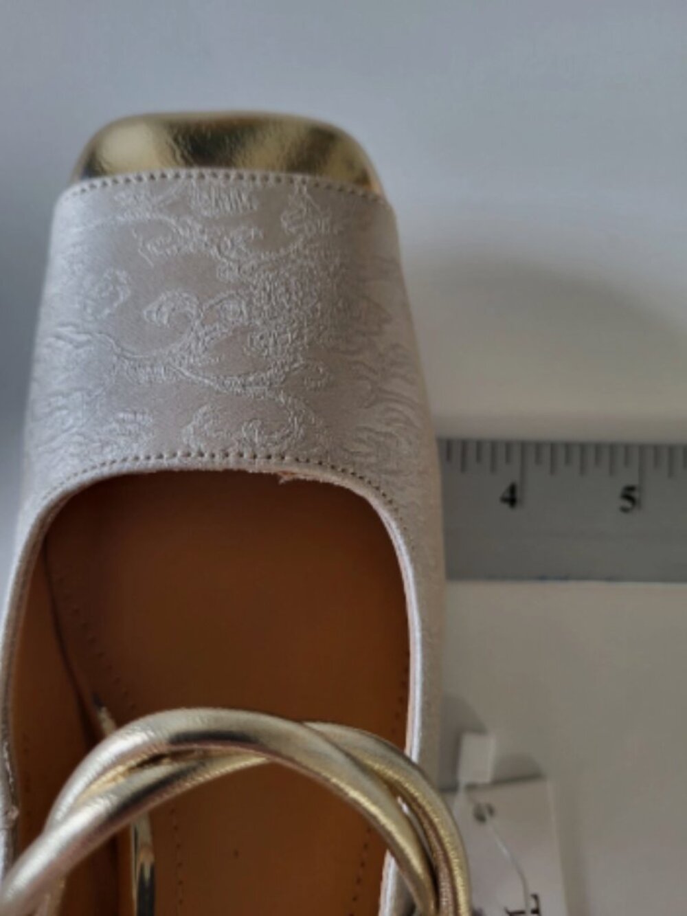 Women’s Ivory/Gold Floral Slingback Block Heels Square Toe Rhinestone US 7.5M - Picture 8 of 13